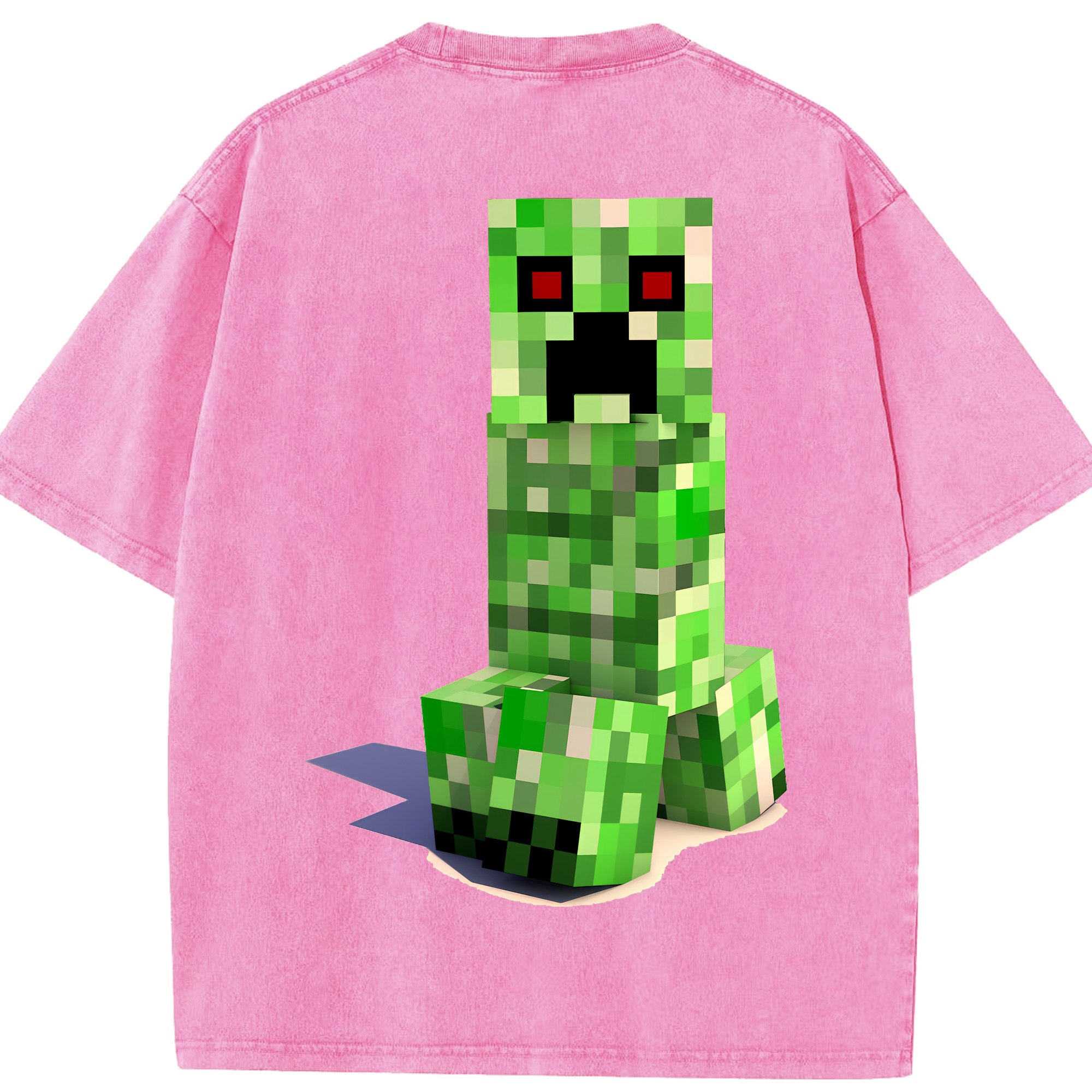 （画像用） マインクラフト ブロックの世界 Minecraft MC Block world 綿100% ヴィンテージ風 半袖Tシャツ（背面プリント）